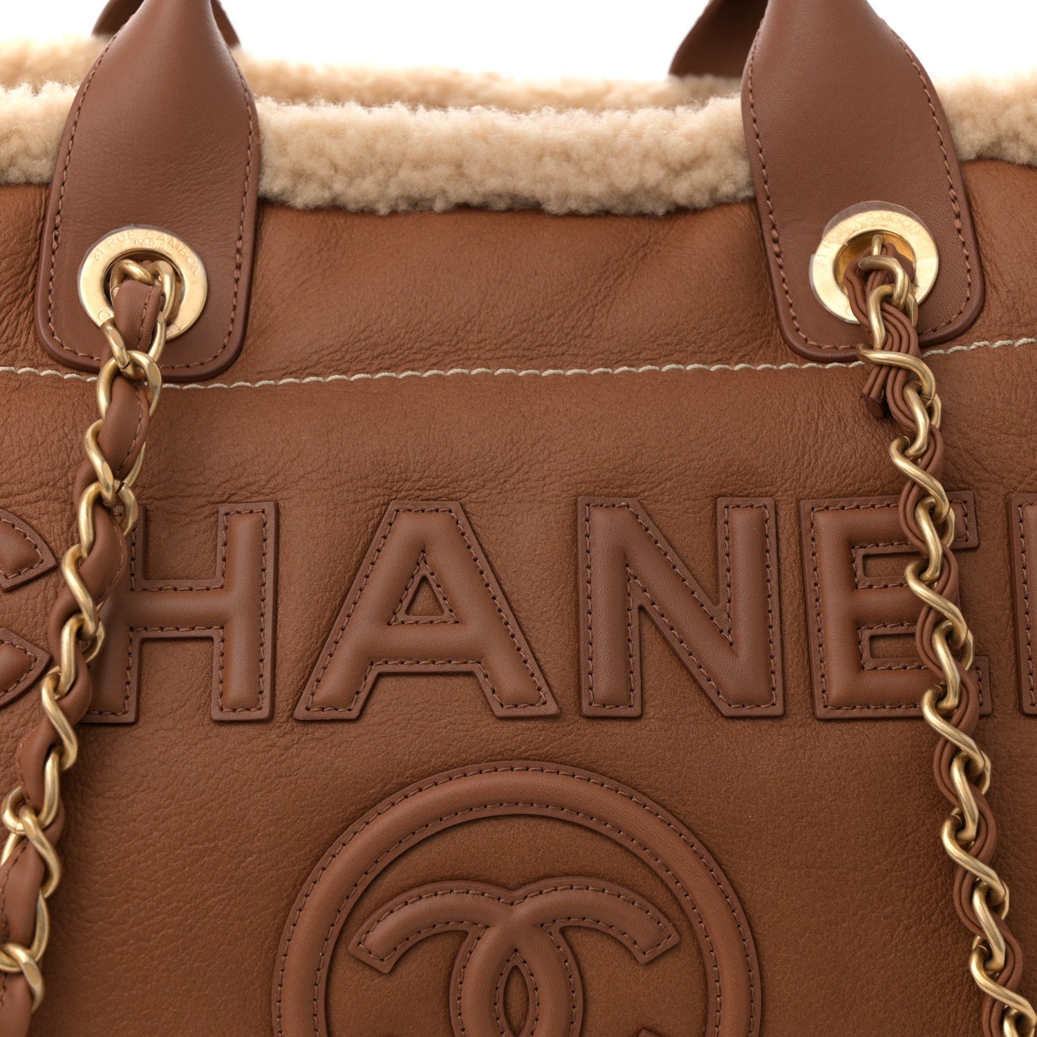 Lambskin Shearling Medium Deauville Tote Brown