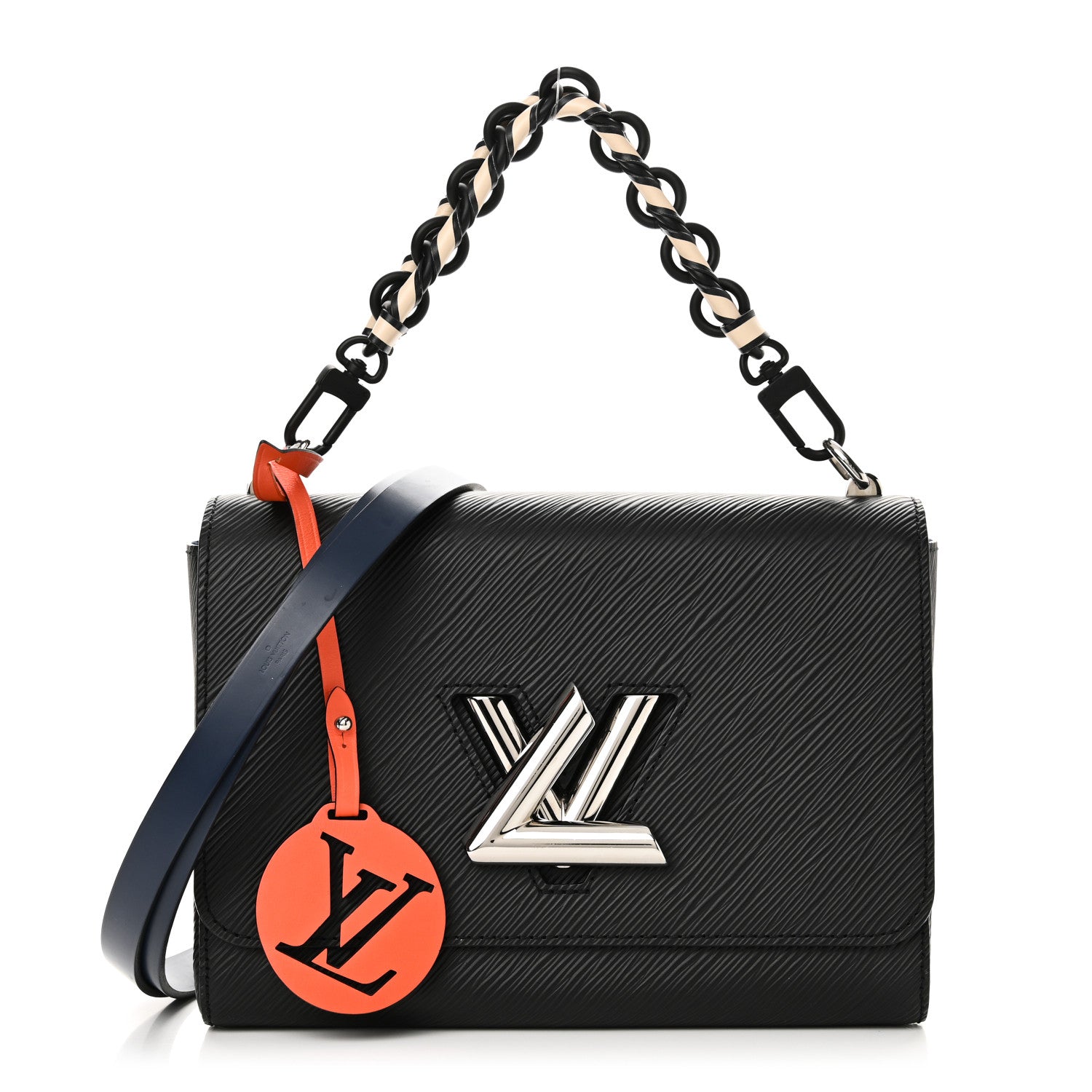 Epi Twist Braided Strap Shoulder Bag MM Black Orange Fluo Cobalt