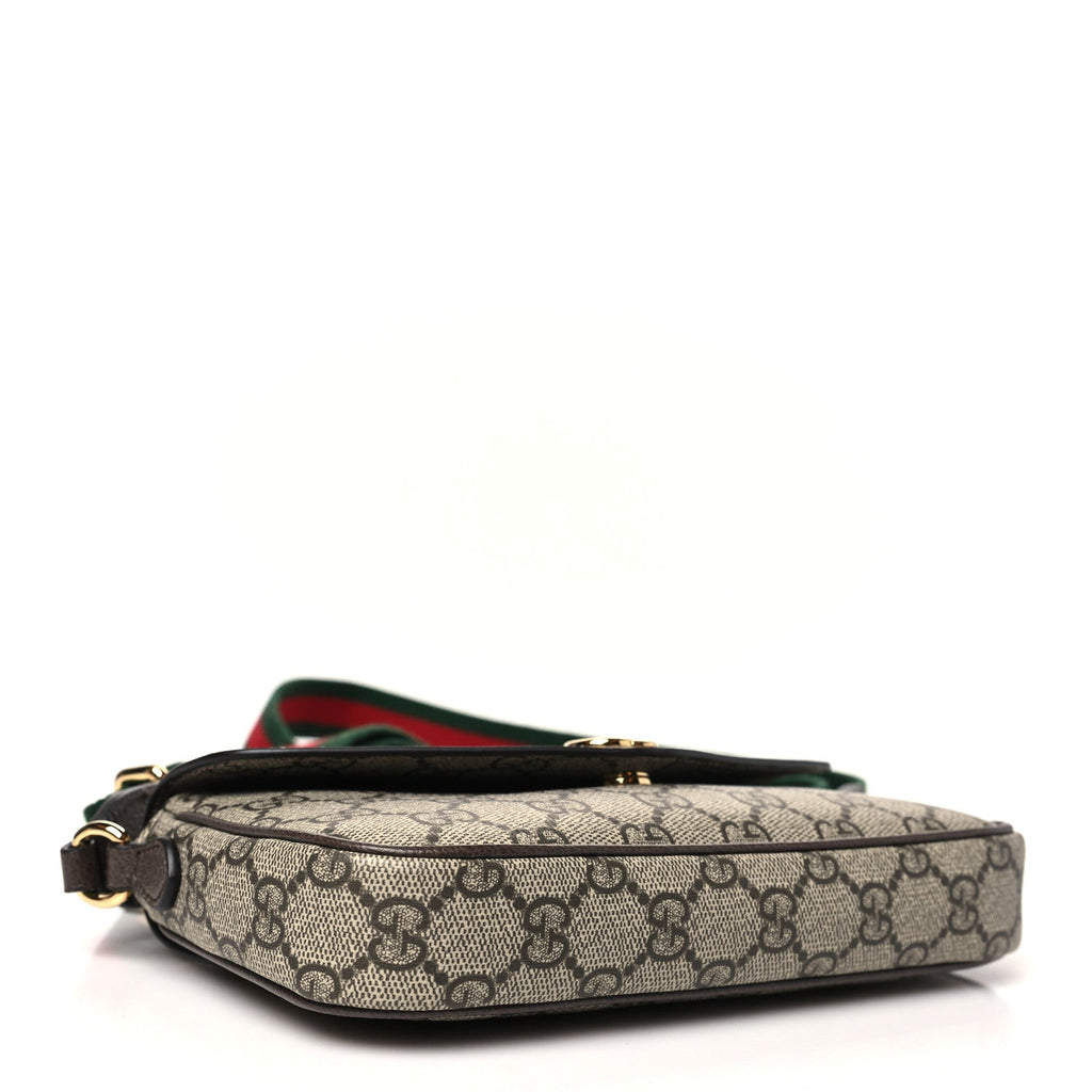 GG Supreme Monogram Textured Dollar Calfskin Web Mini Ophidia Envelope Shoulder Bag Beige Ebony