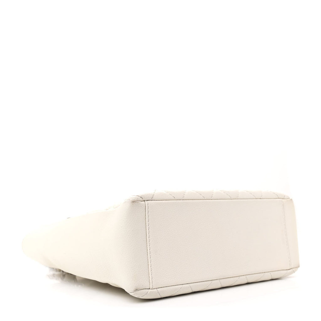 Caviar Quilted Petit Shopping Tote PST White