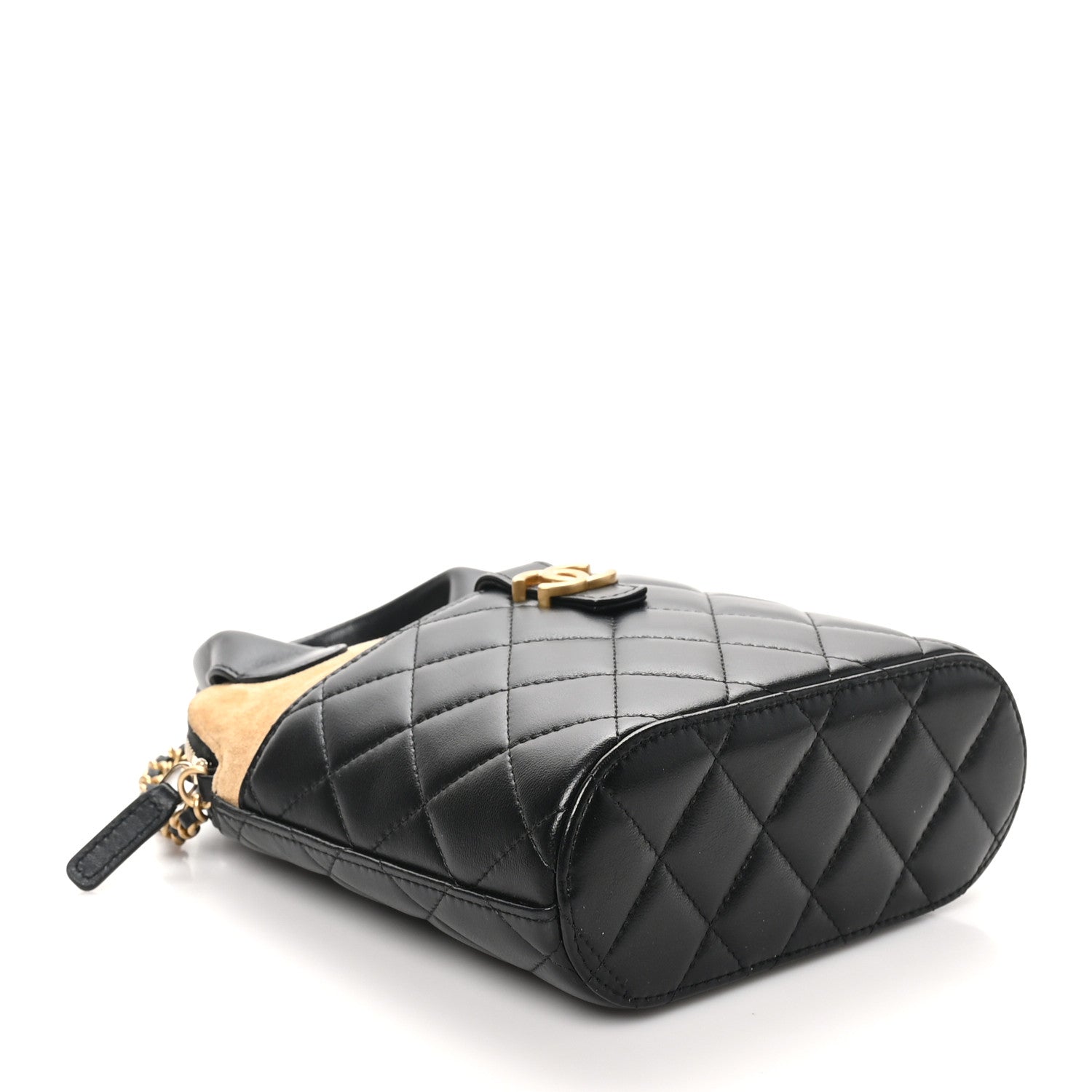 Suede Shiny Lambskin Quilted Top Handle Clutch With Chain Black Beige