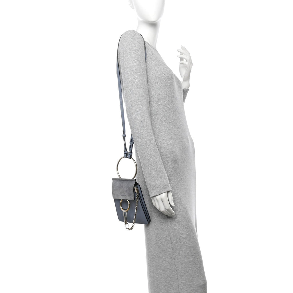 Suede Calfskin Mini Faye Bracelet Bag Washed Blue
