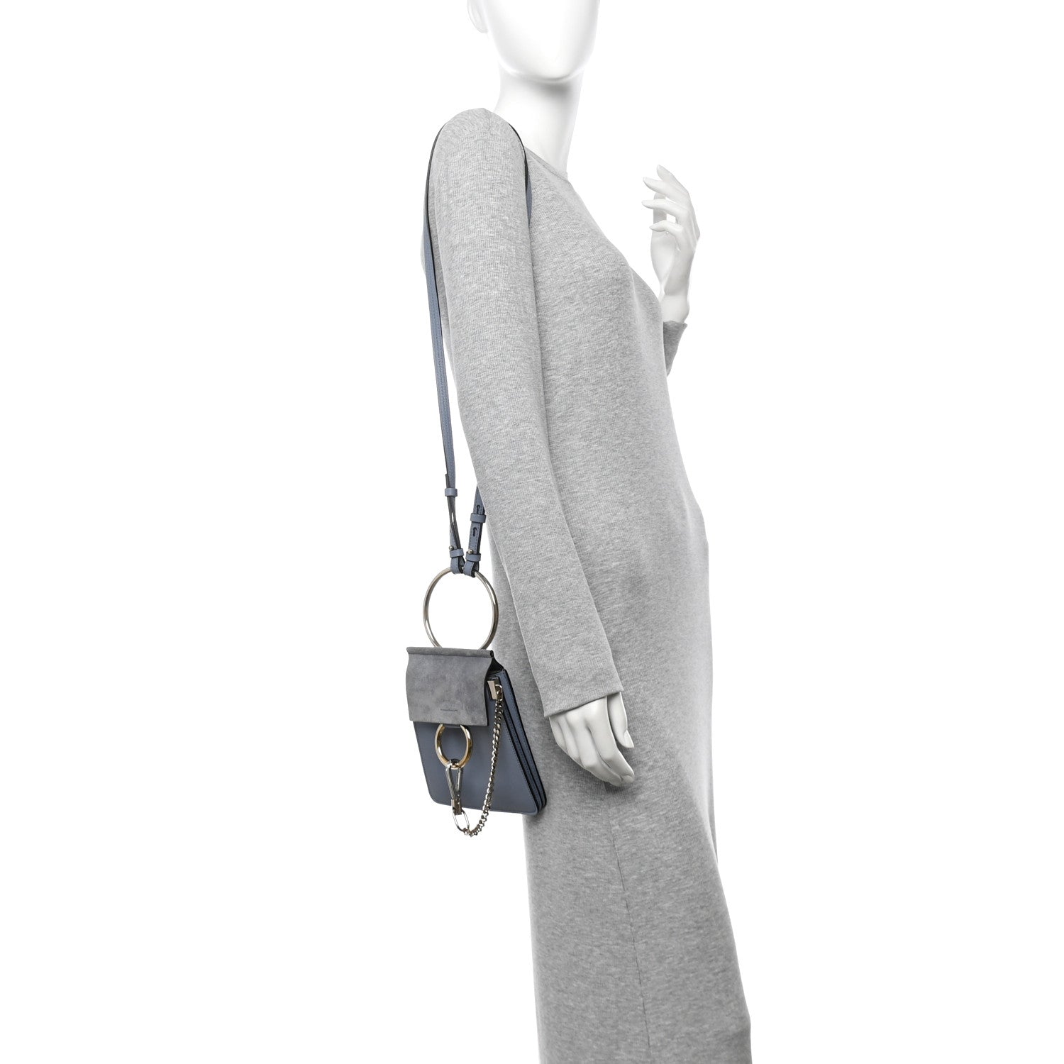 Suede Calfskin Mini Faye Bracelet Bag Washed Blue