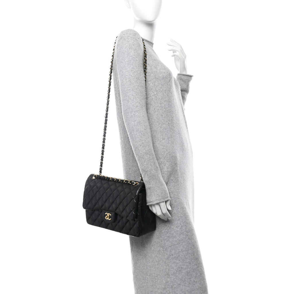 Lambskin Quilted Jumbo Double Flap Black
