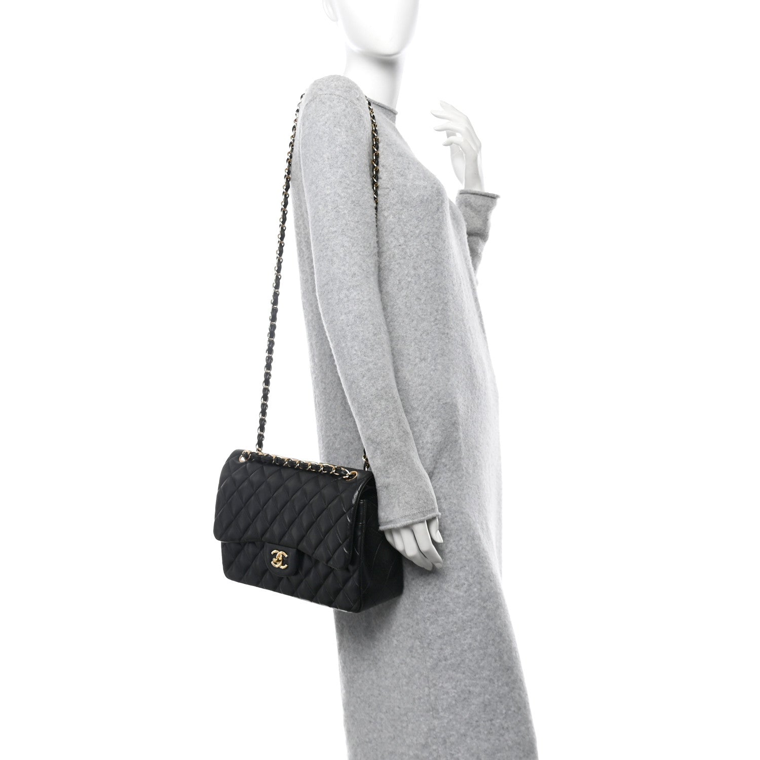 Lambskin Quilted Jumbo Double Flap Black