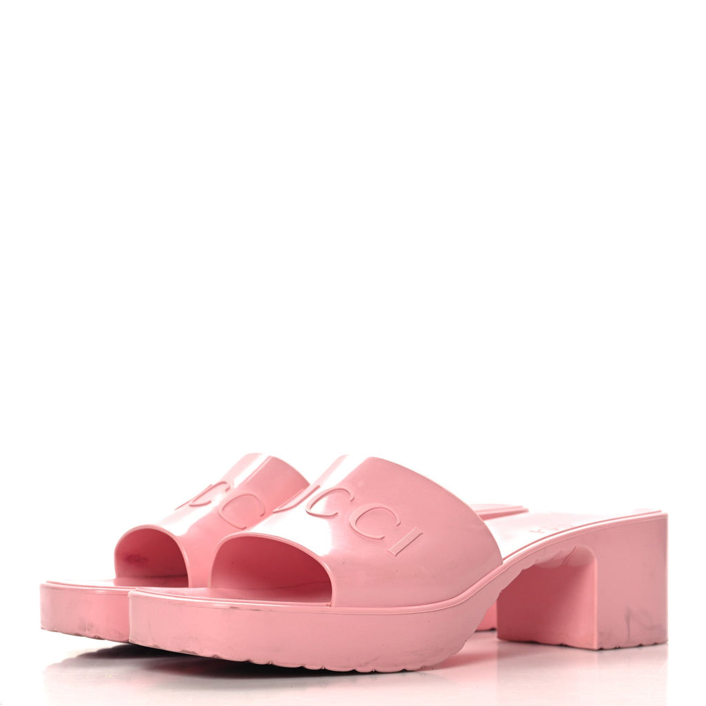 Rubber Gucci Logo Womens Platform 20/60mm Slide Sandals 38 Wild Rose