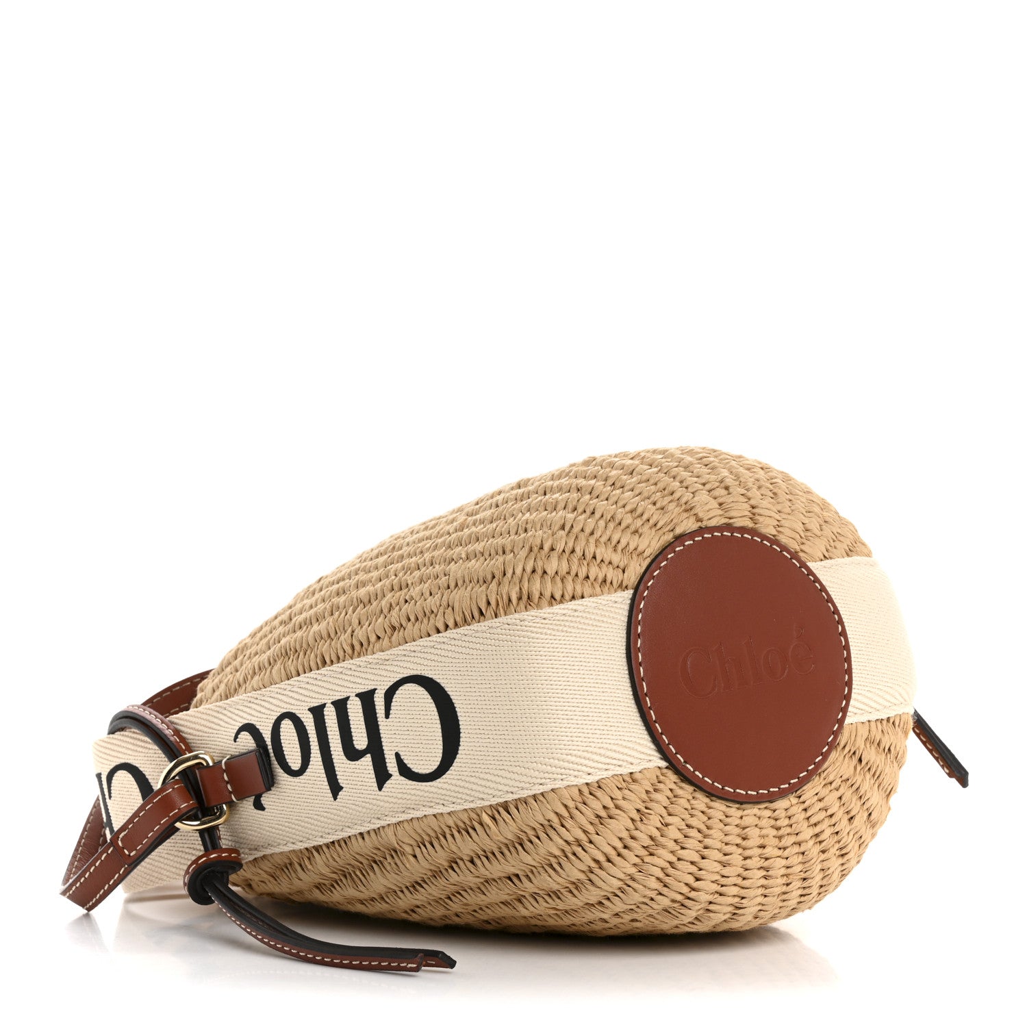 X MIFUKO Raffia Calfskin Small Woody Basket Shoulder Bag Beige Brown