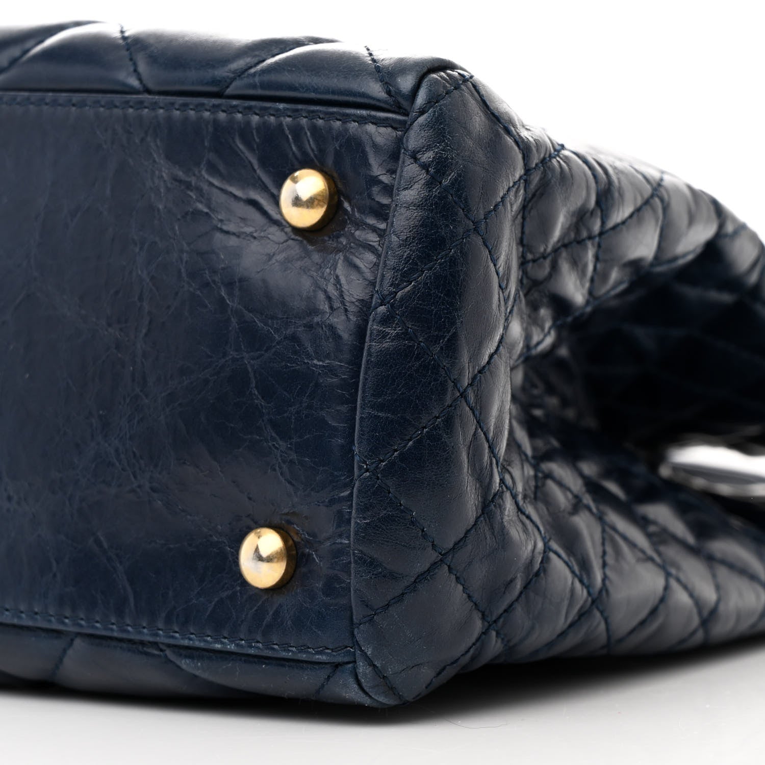 Glazed Calfskin Quilted Daily Walk Tote Navy