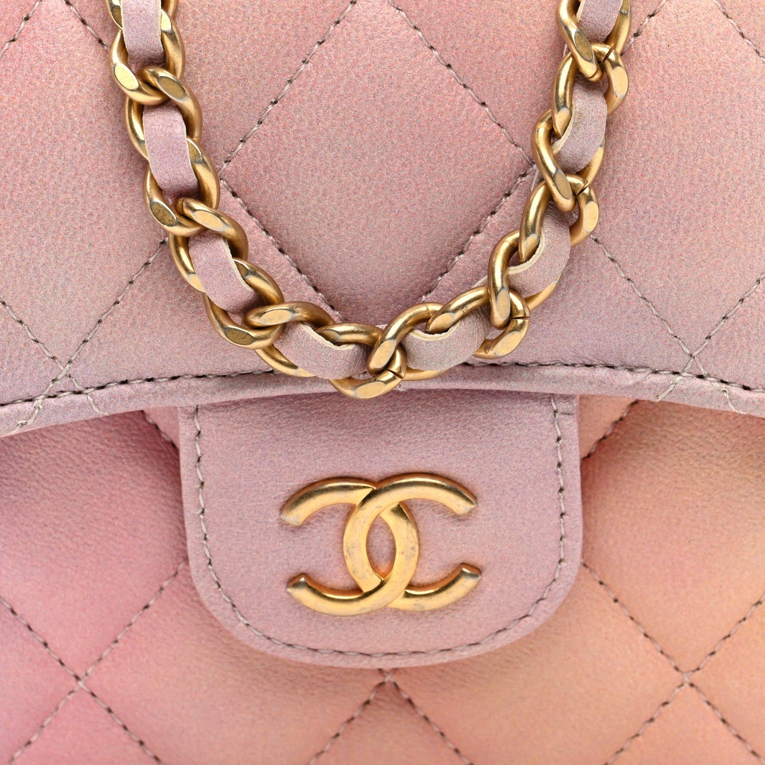 Lambskin Quilted Ombre Top Handle Flap Clutch With Chain Pink