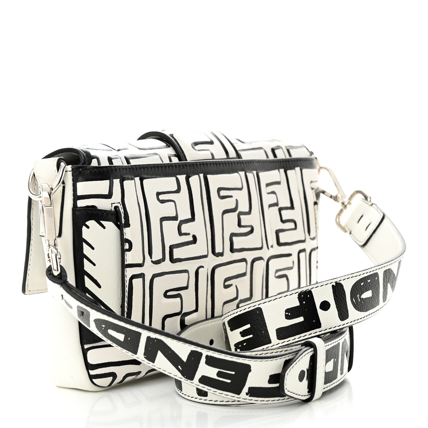 X JOSHUA VIDES Nappa FF Embossed Belt Baguette Bag White Black
