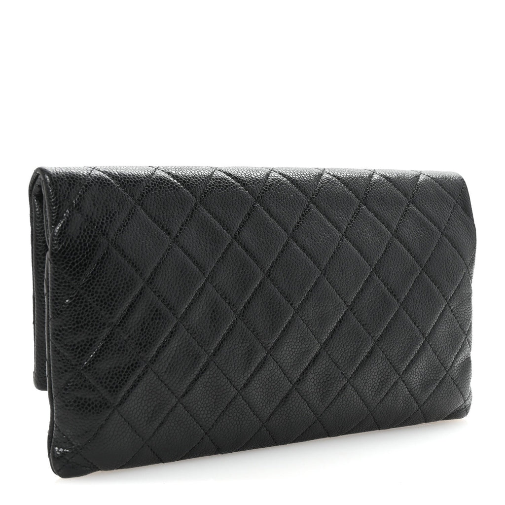 Caviar Quilted CC Beauty Clutch Black