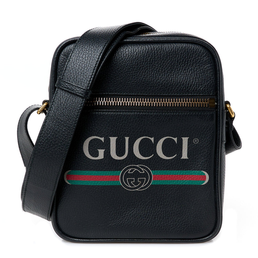 Grained Calfskin Logo Messenger Bag Black