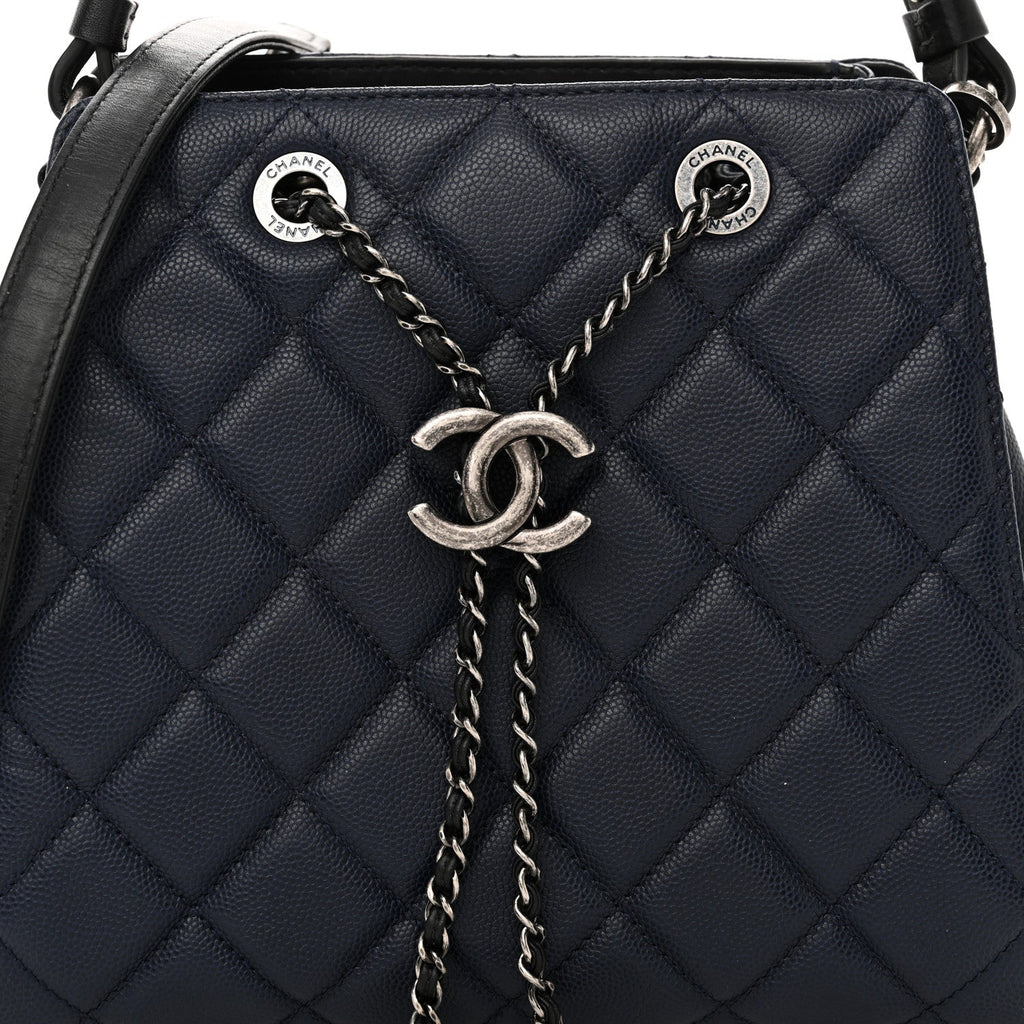 Caviar Quilted Small CC Bucket Bag Navy