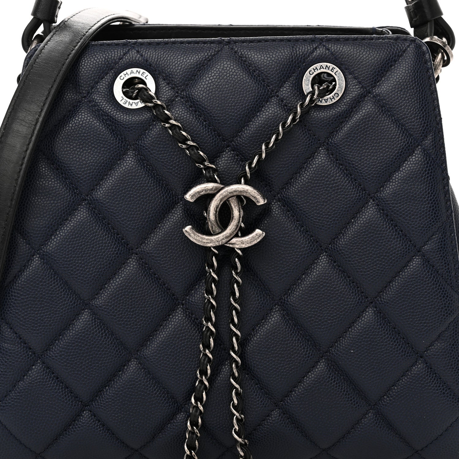 Caviar Quilted Small CC Bucket Bag Navy