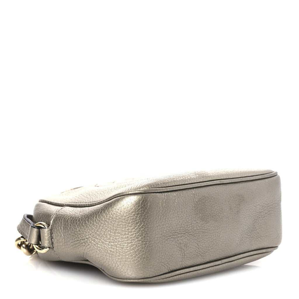 Metallic Pebbled Calfskin Small Soho Disco Bag Golden Beige