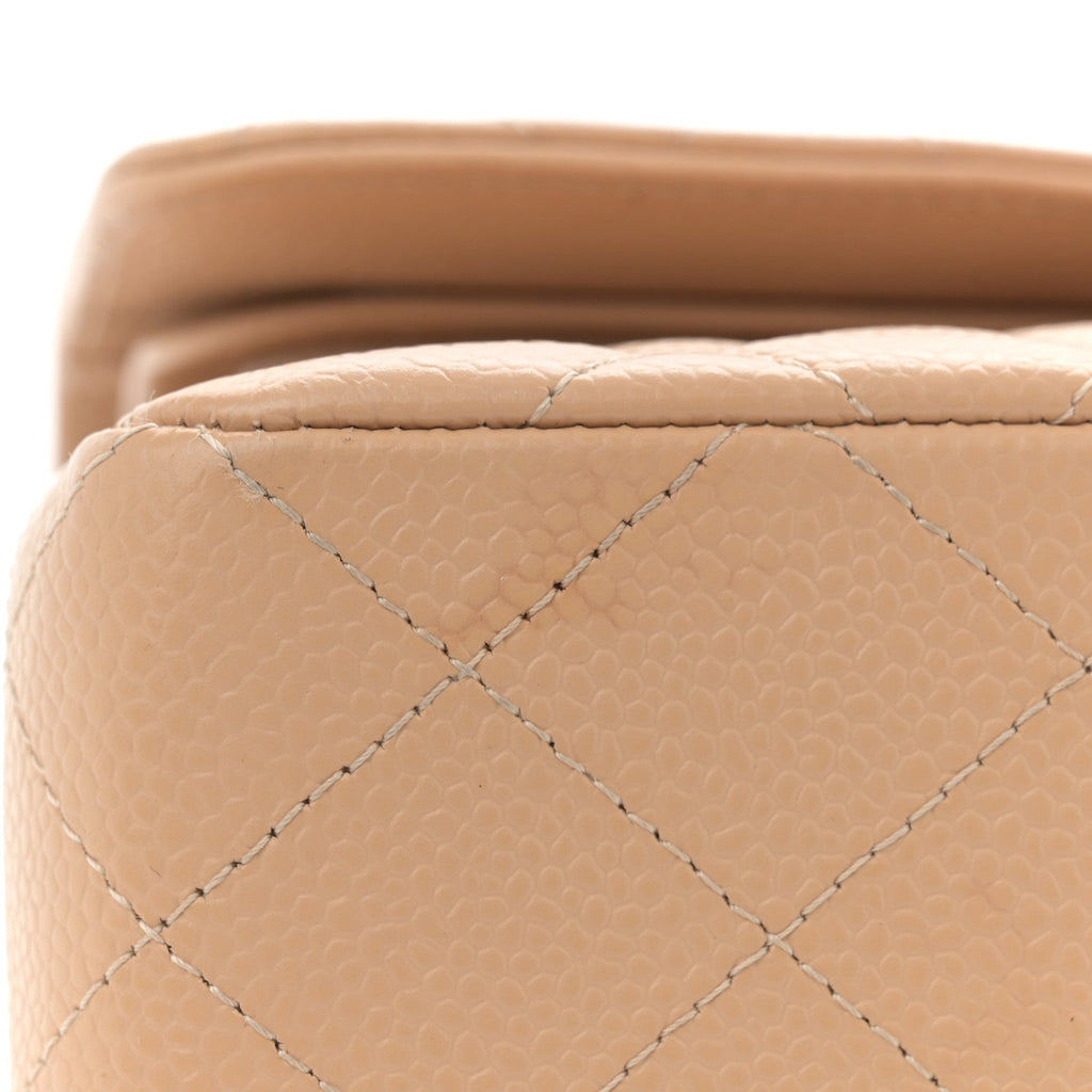 Caviar Quilted Small Double Flap Beige