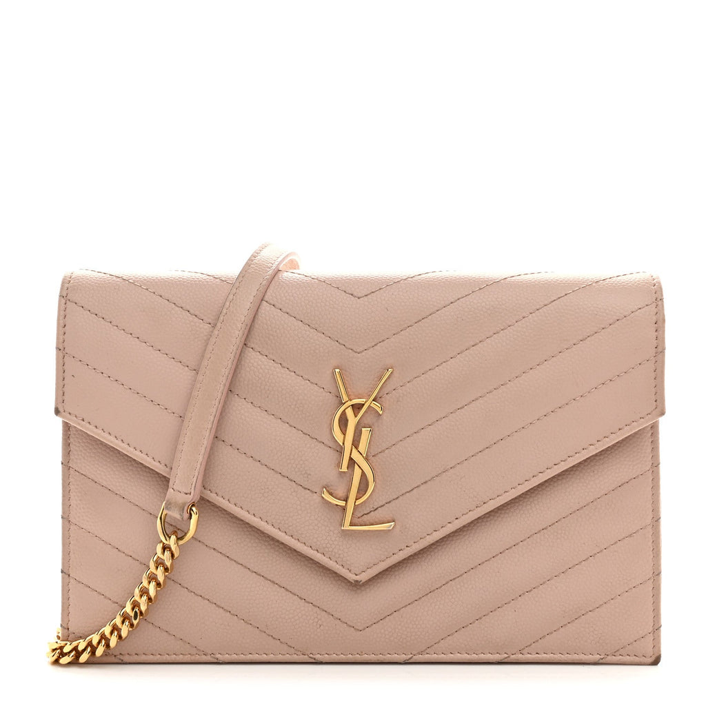 Grain De Poudre Matelasse Chevron Monogram Envelope Chain Wallet Pale Pink