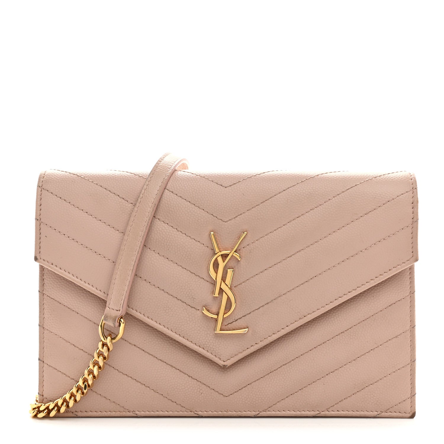 Grain De Poudre Matelasse Chevron Monogram Envelope Chain Wallet Pale Pink