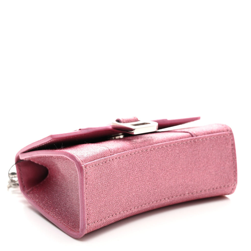 Glitter Fabric Hourglass Top Handle Bag Mini with Chain  Sweet Pink