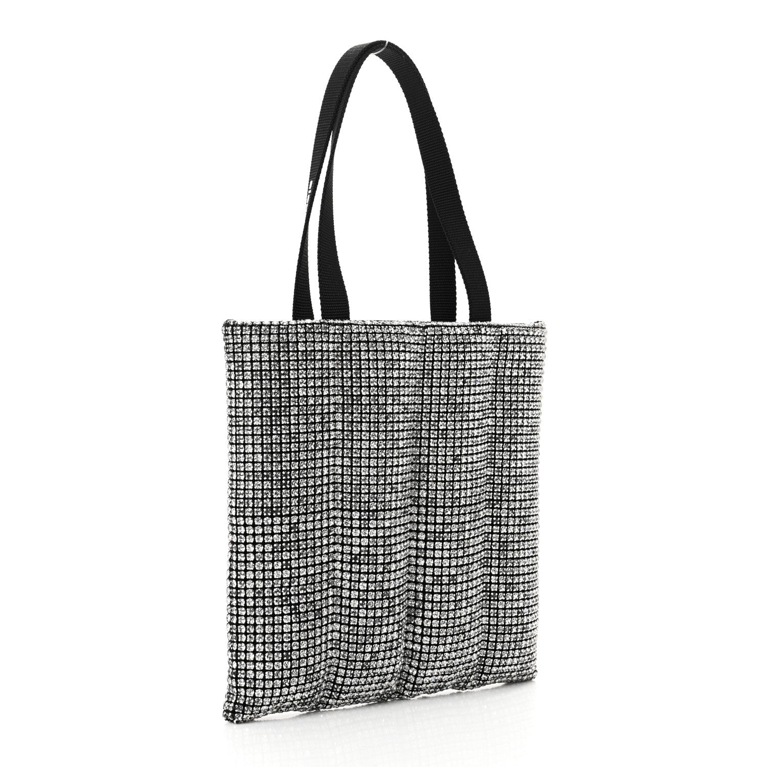 Mesh Crystal Rhinestone Quilted Heiress Tote Black White
