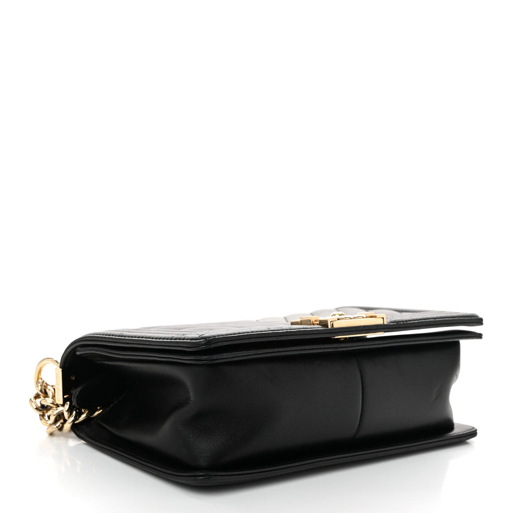 Lambskin Chevron Quilted Medium Boy Flap Black