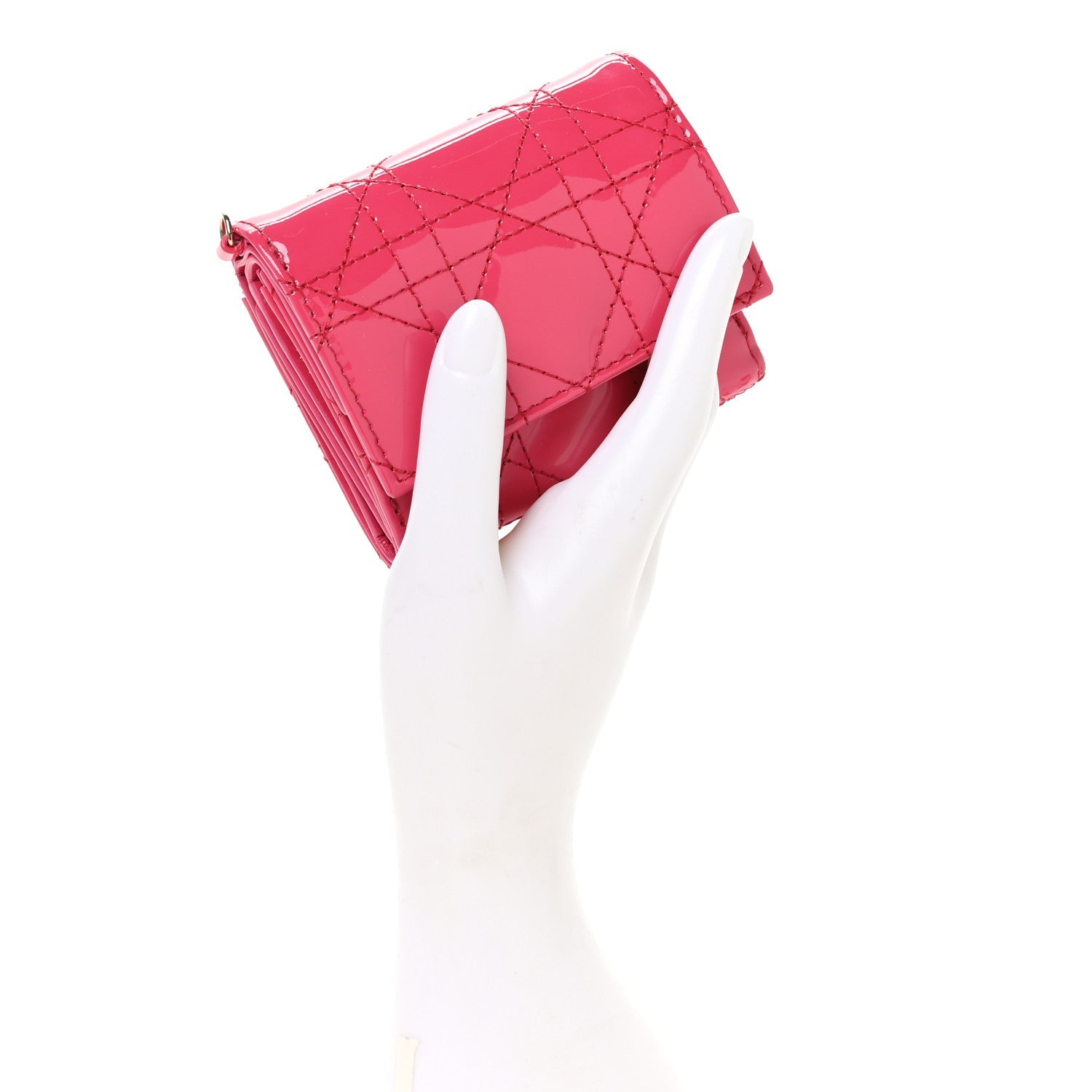 Patent Cannage Lady Dior Medium Wallet Passion Pink