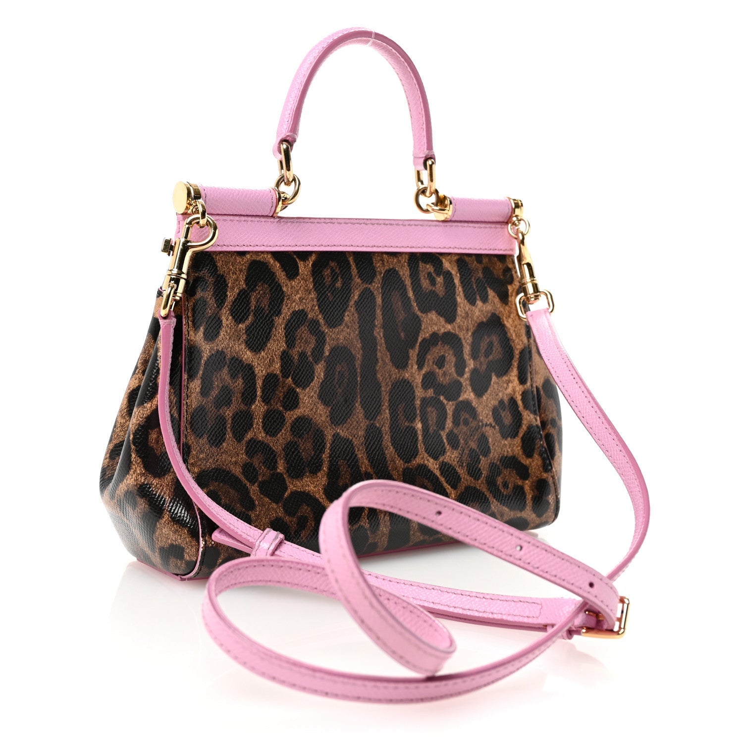 Dauphine Leopard Print Small Miss Sicily Satchel Pink