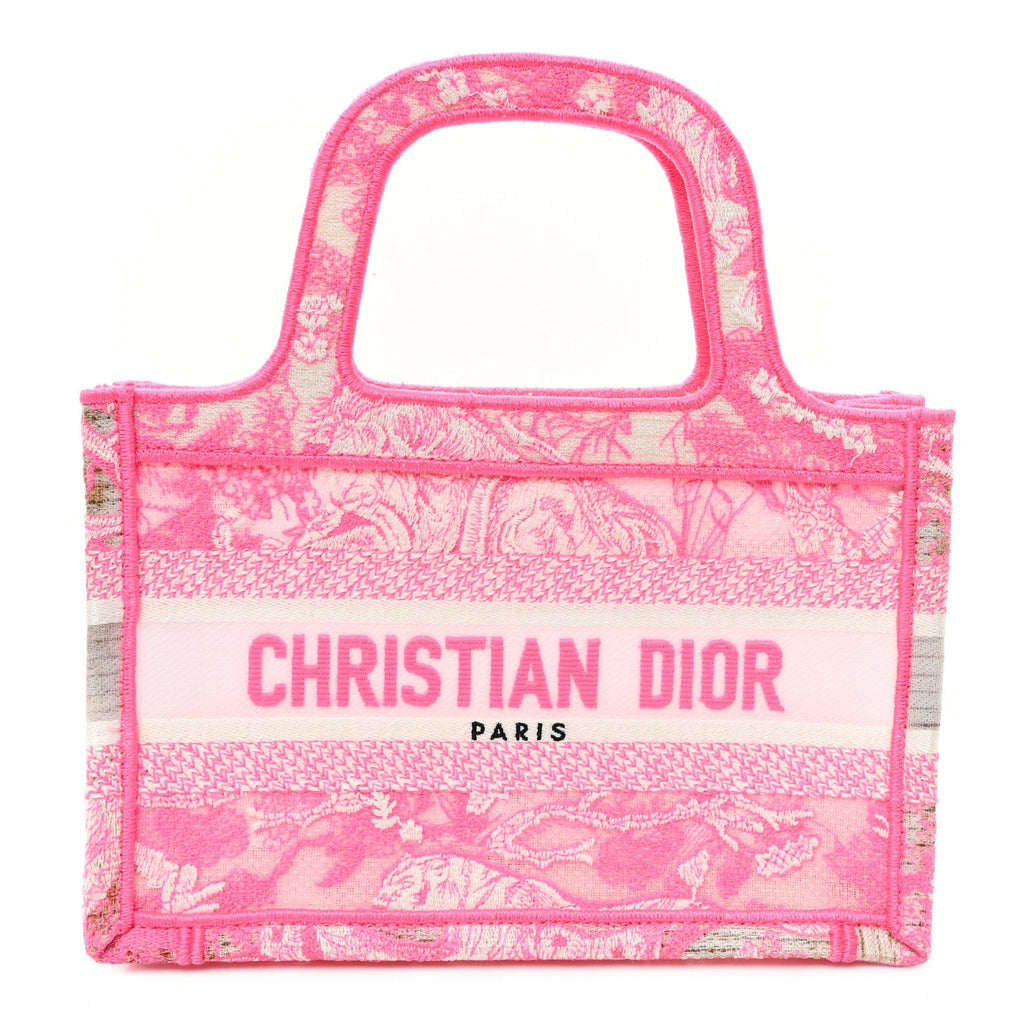 Canvas Embroidered Mini Toile De Jouy Book Tote Pink
