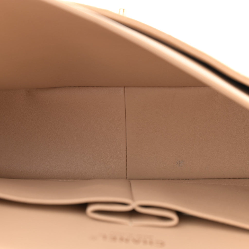 Caviar Quilted Jumbo Double Flap Beige