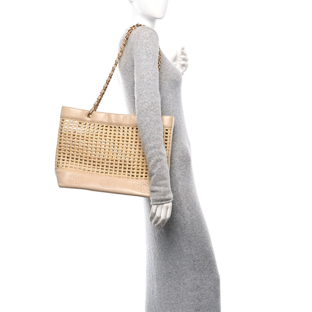 Lambskin Straw CC Tote Beige
