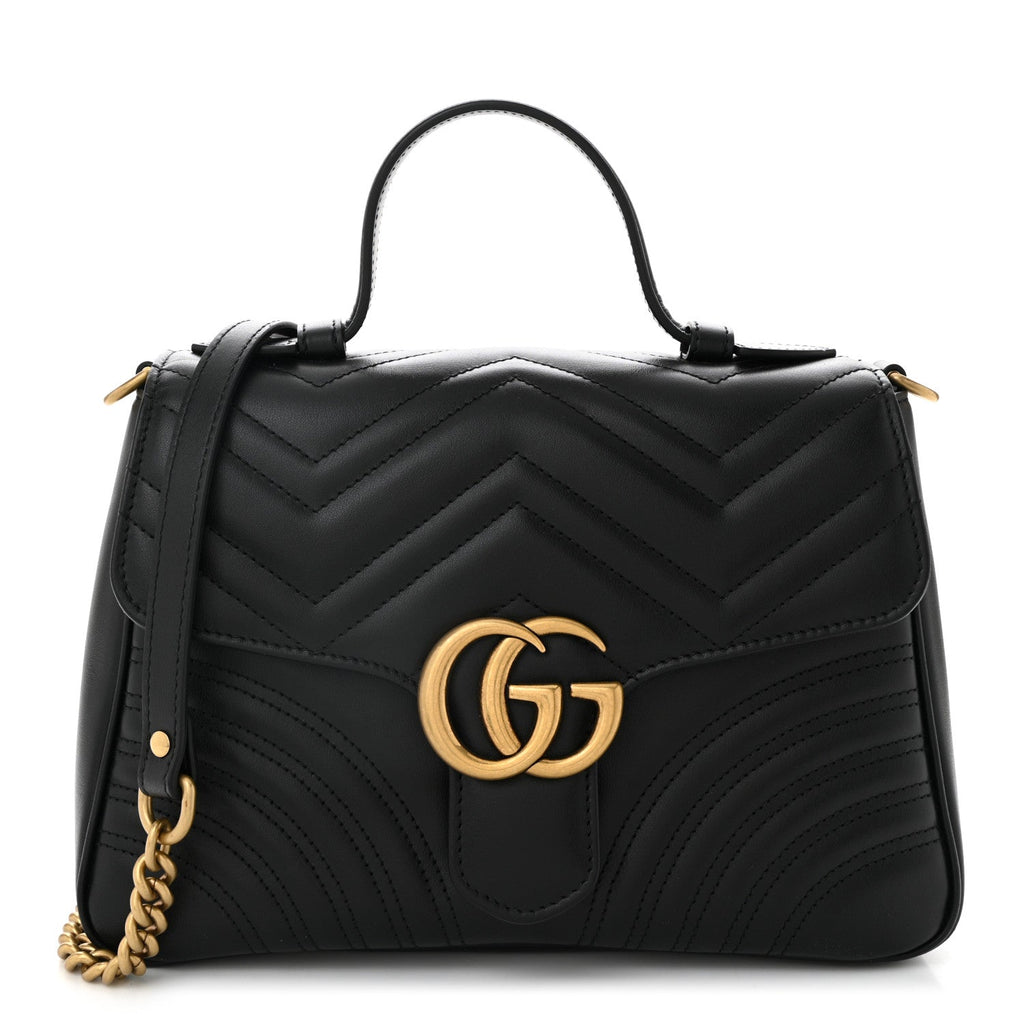Calfskin Matelasse Small GG Marmont Top Handle Shoulder Bag Black