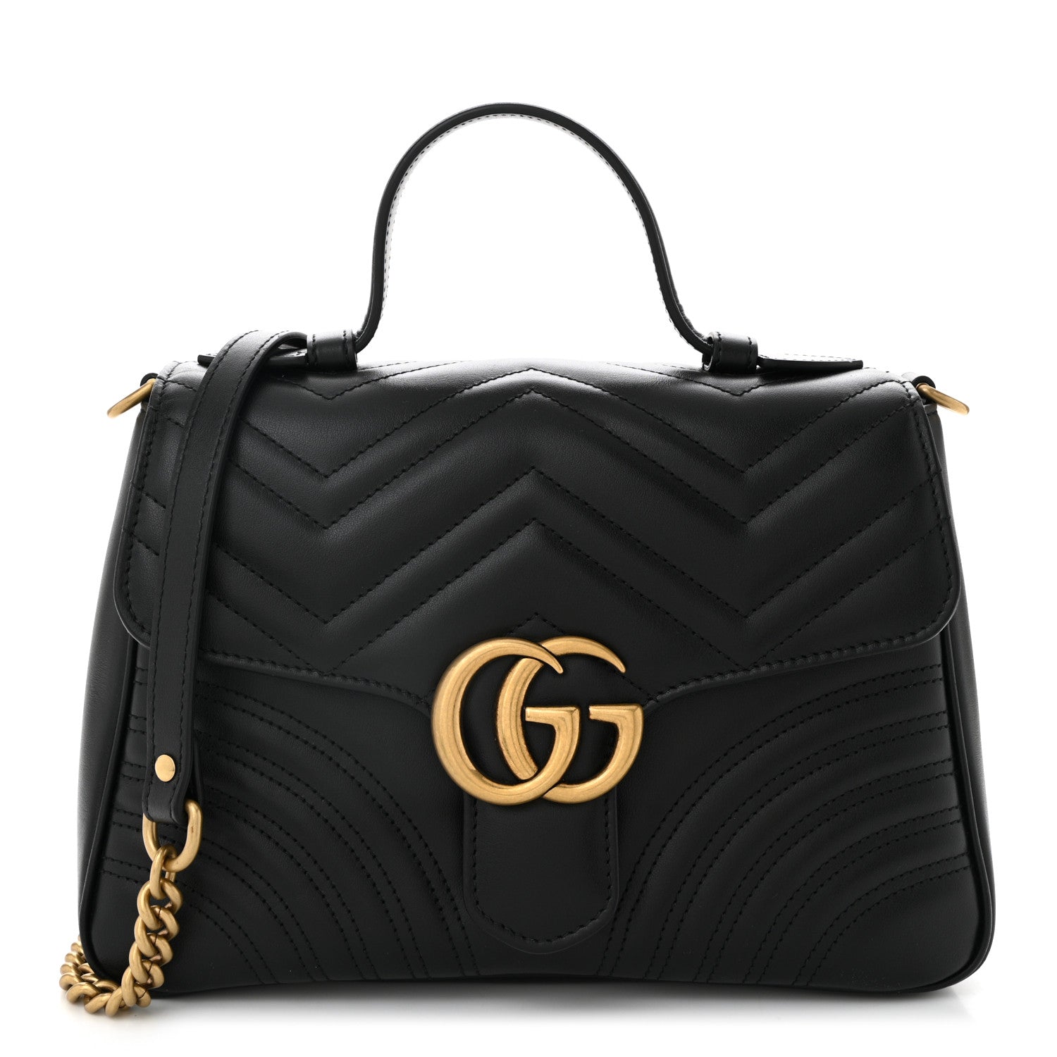Calfskin Matelasse Small GG Marmont Top Handle Shoulder Bag Black
