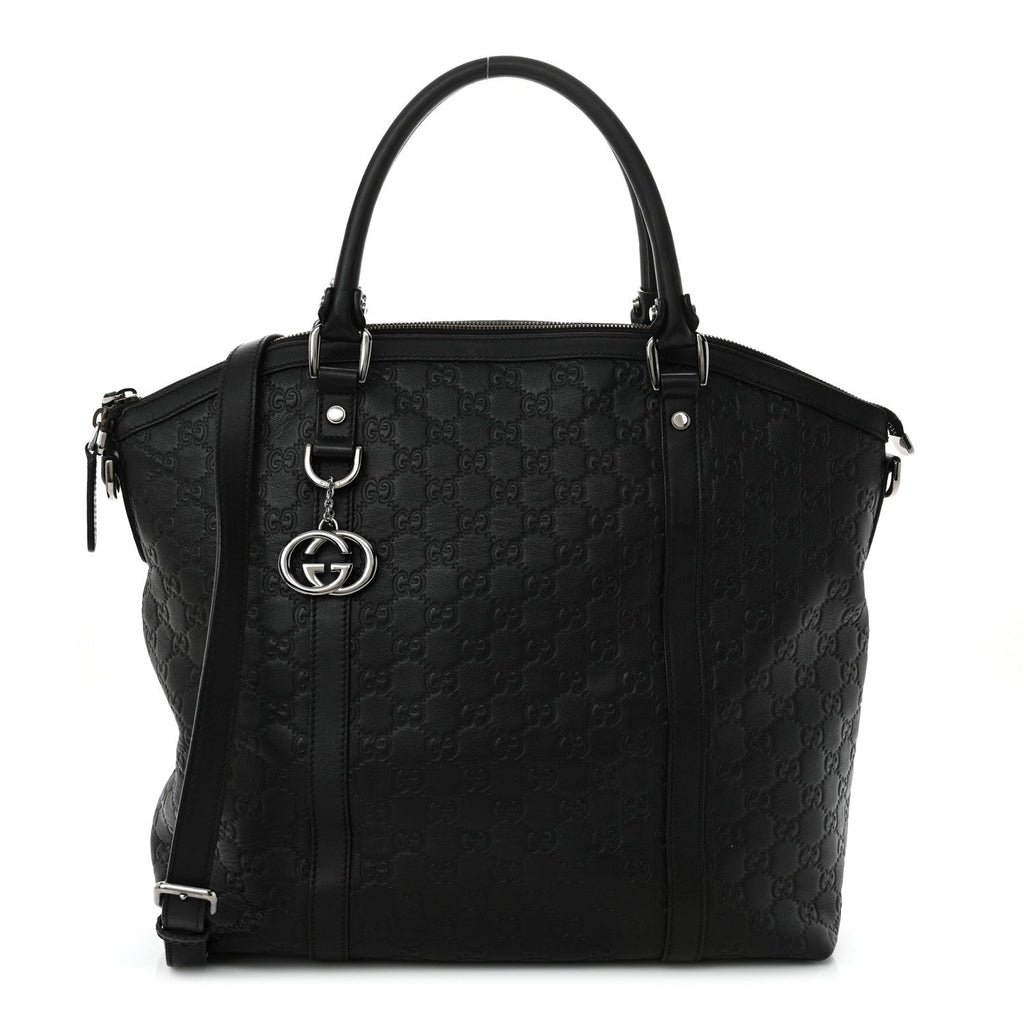 Guccissima Large GG Charm Convertible Dome Satchel Black