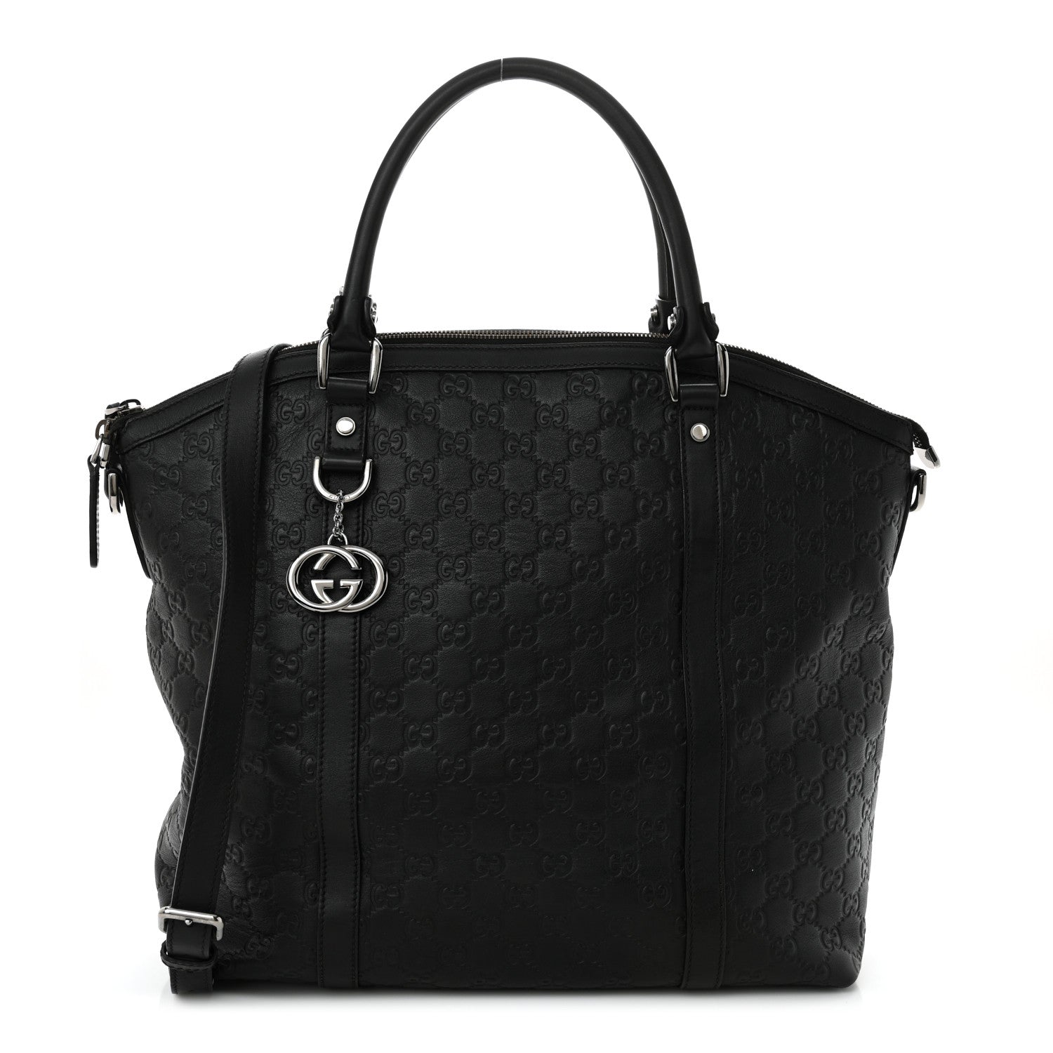 Guccissima Large GG Charm Convertible Dome Satchel Black