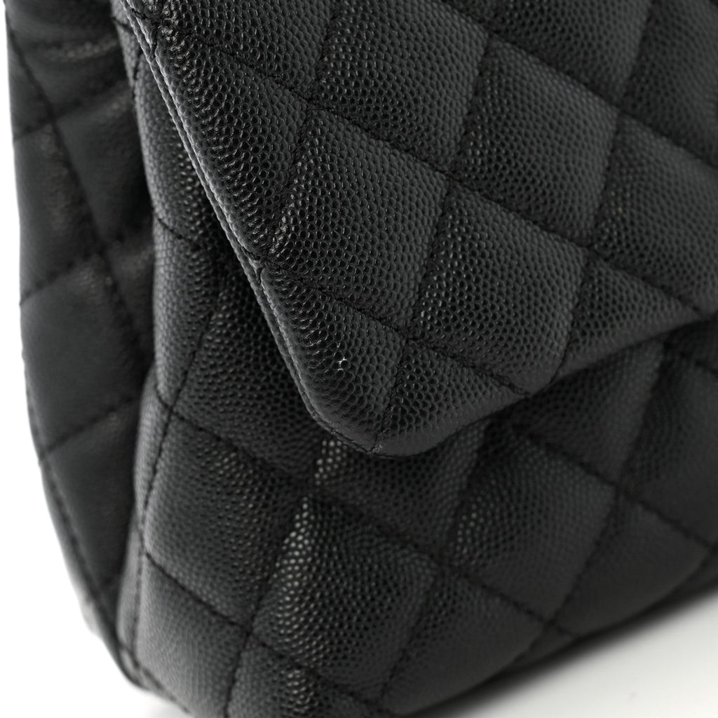Caviar Lizard Embossed Quilted Mini Coco Handle Flap Black