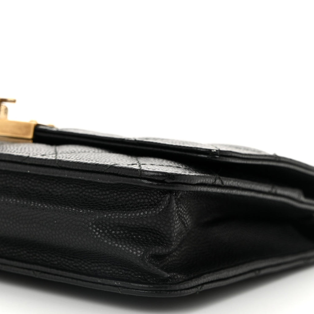 Caviar Quilted Golden Class Wallet On Chain WOC Black