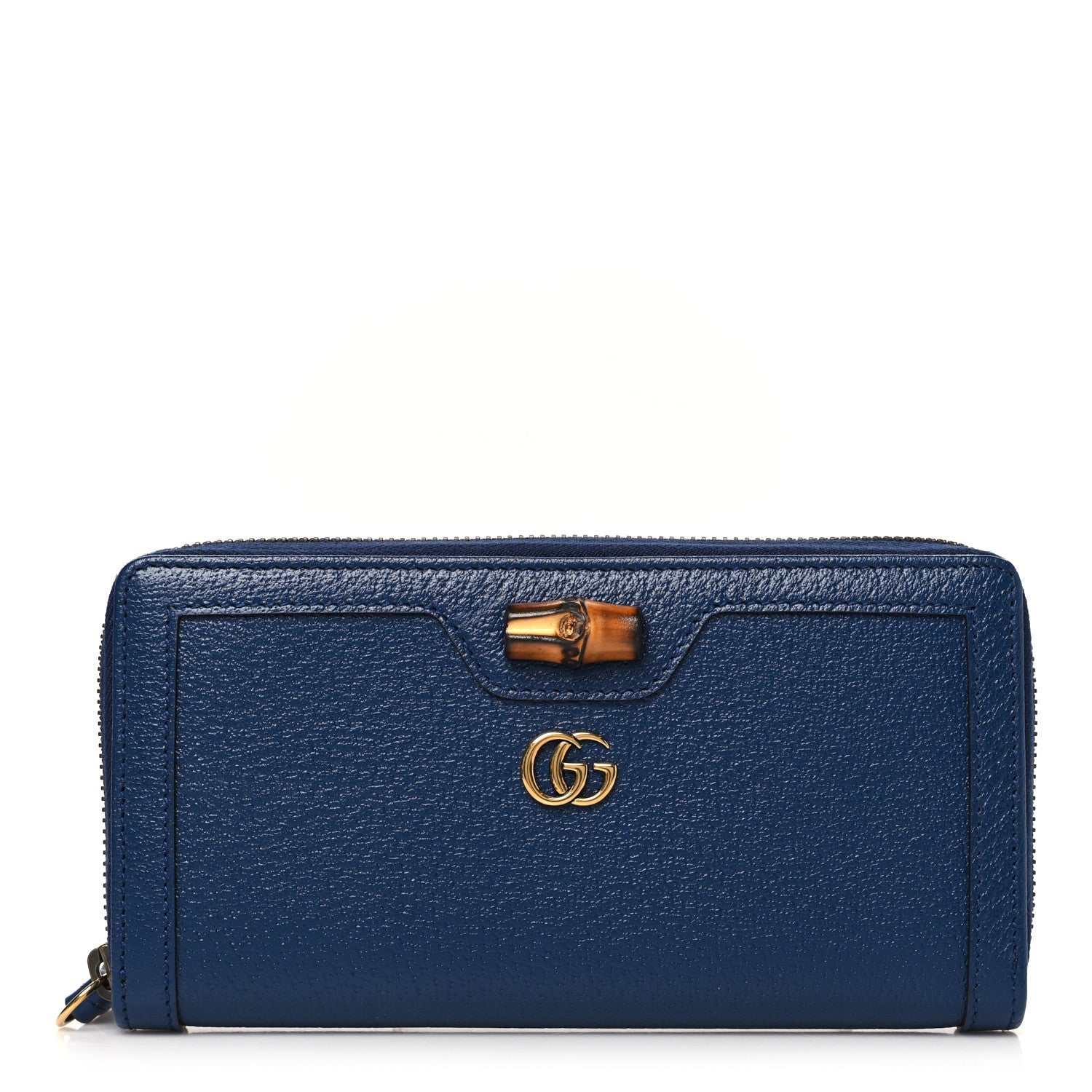 Wonka Grain Calfskin Diana Zip Around Continental Wallet Navy