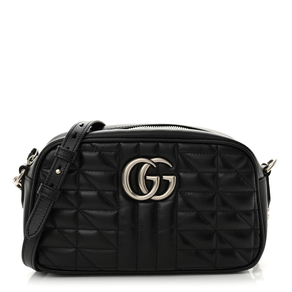 Calfskin Matelasse Aria Small GG Marmont Chain Shoulder Bag Black