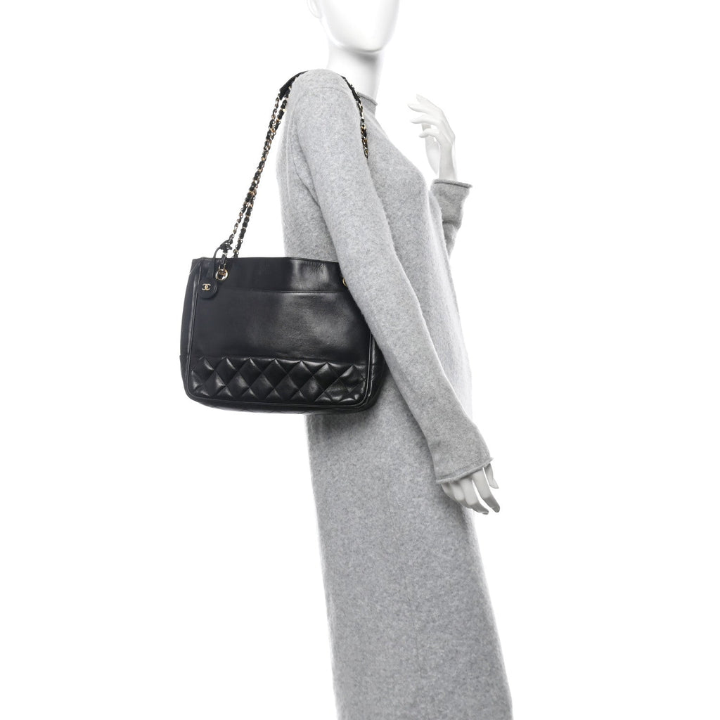 Lambskin Quilted Shoulder Bag Black