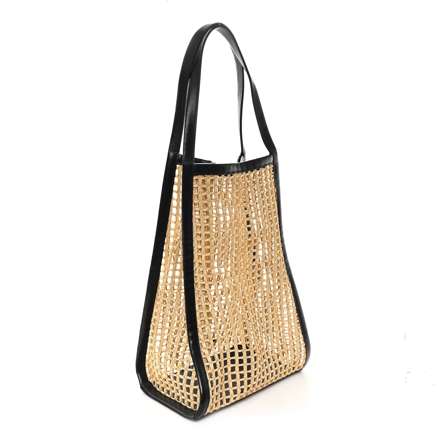 Raffia Calfskin June Cutout Palm Tote Natural Black