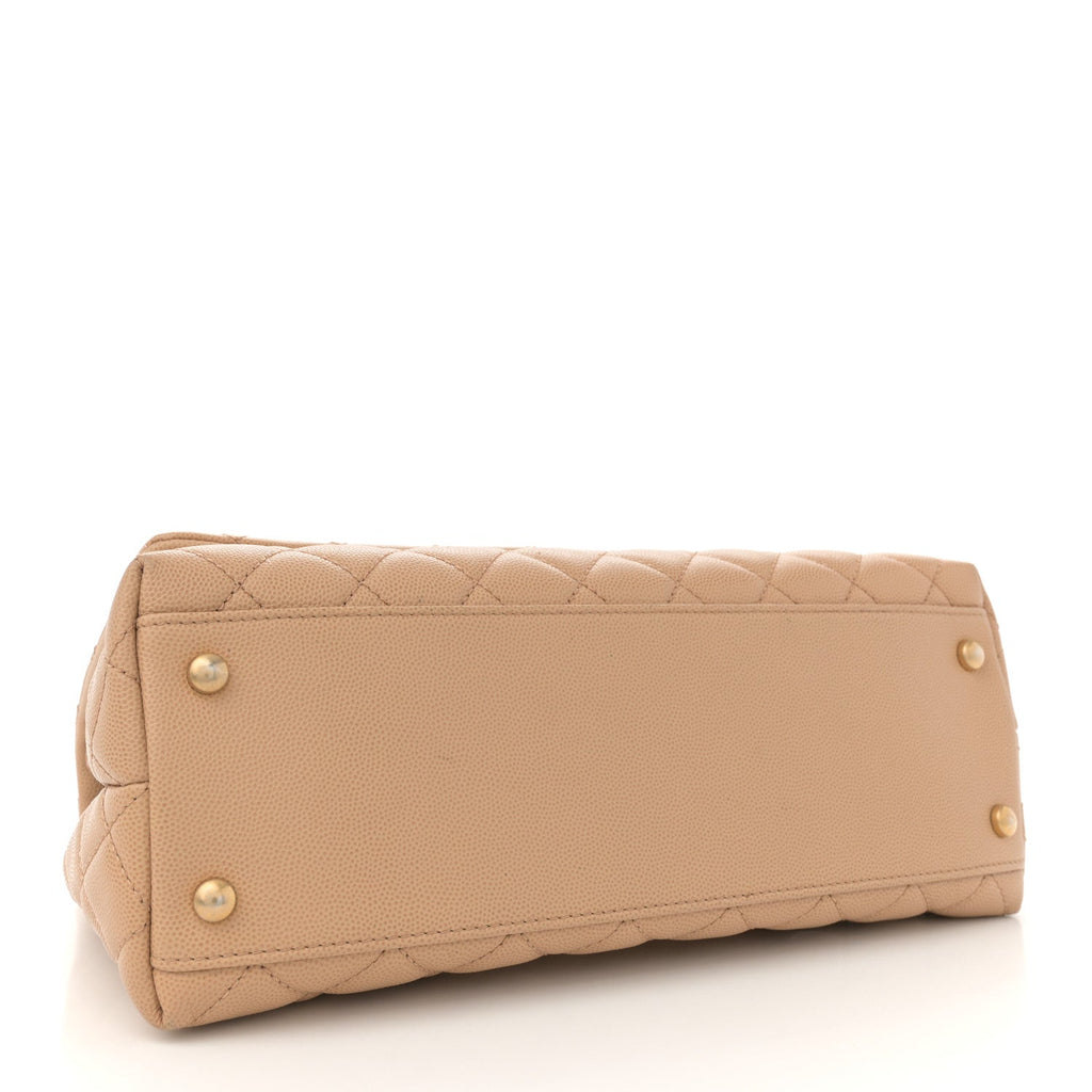 Caviar Lizard Embossed Quilted Small Coco Handle Flap Beige