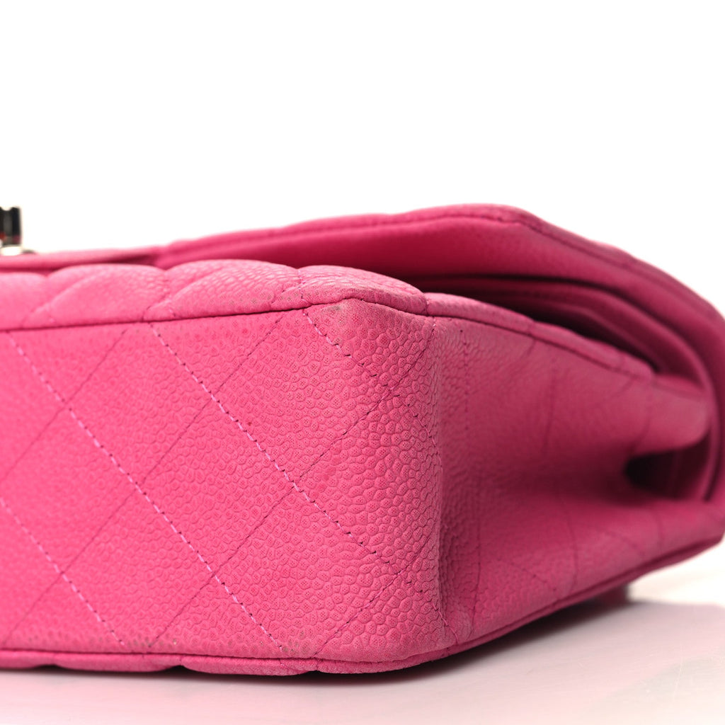 Iridescent Caviar Quilted Medium Double Flap Pink