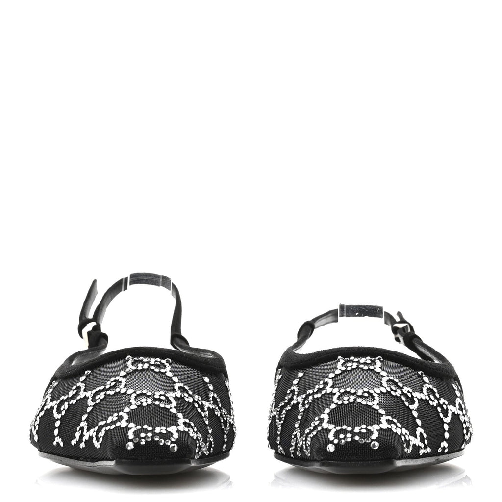 Tela Retino Kid Scamosciato Crystal GG Monogram Square Demi Ballet Flats 37 Black