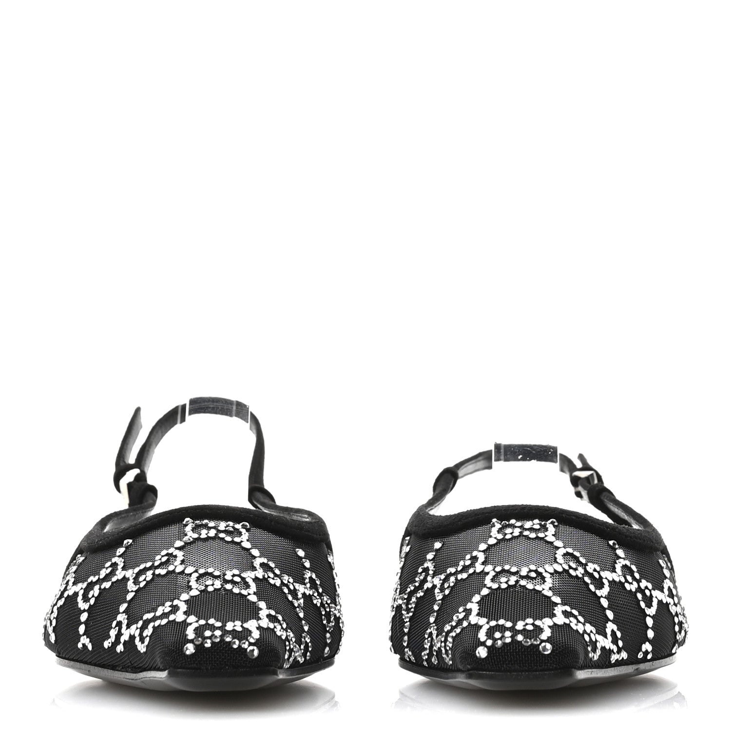 Tela Retino Kid Scamosciato Crystal GG Monogram Square Demi Ballet Flats 37 Black