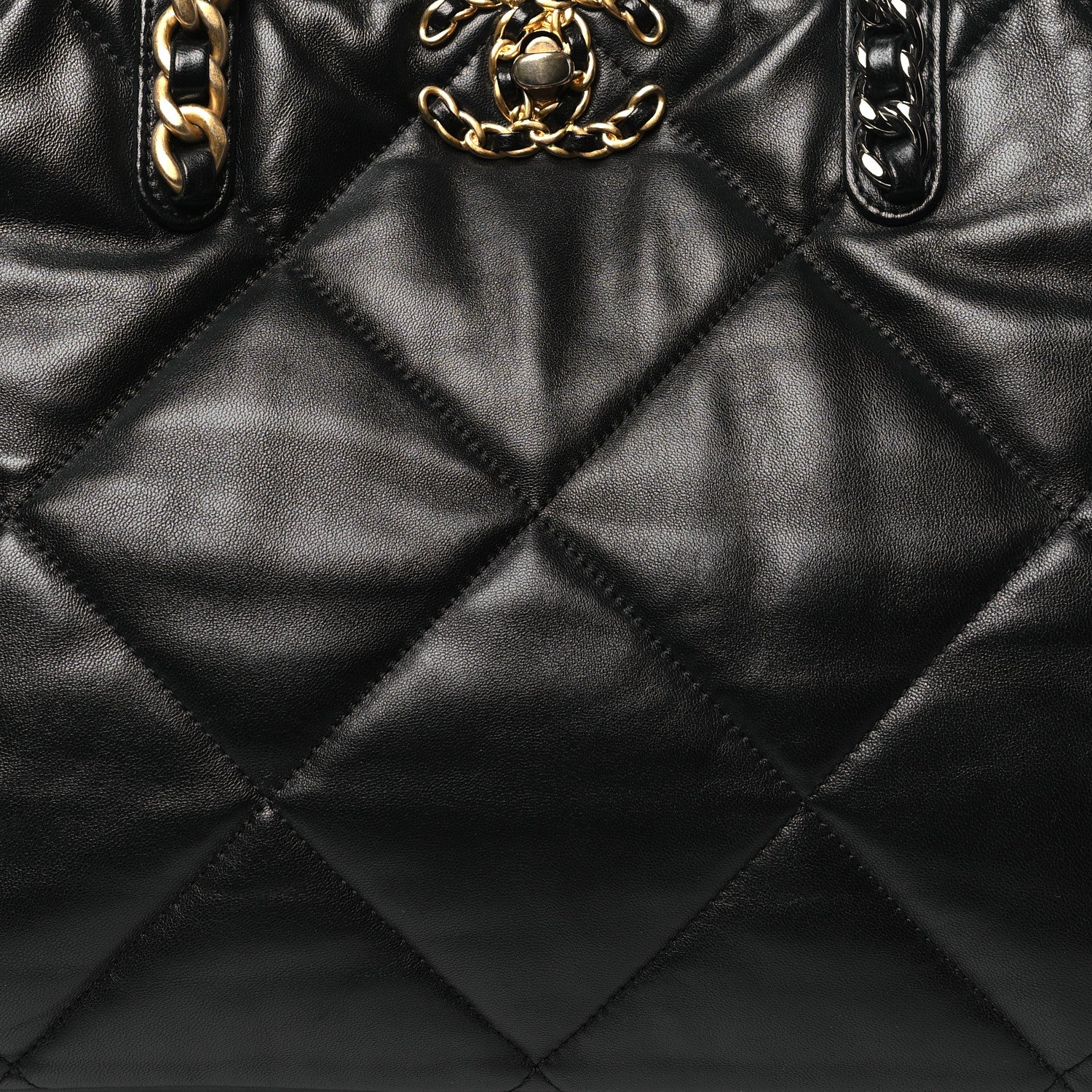 Lambskin Quilted Chanel 19 East West Shopping Bag Black