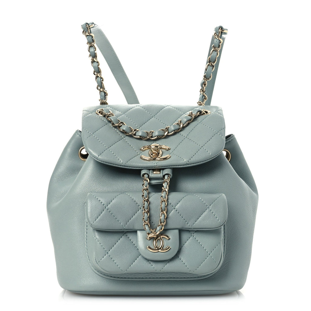 Lambskin Quilted Small Duma Drawstring Backpack Light Blue