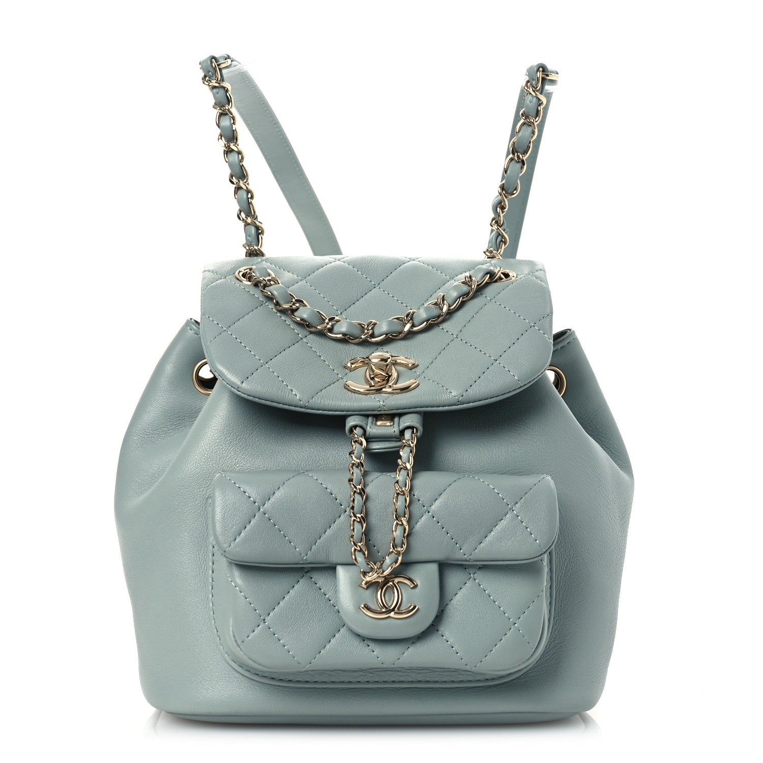 Lambskin Quilted Small Duma Drawstring Backpack Light Blue