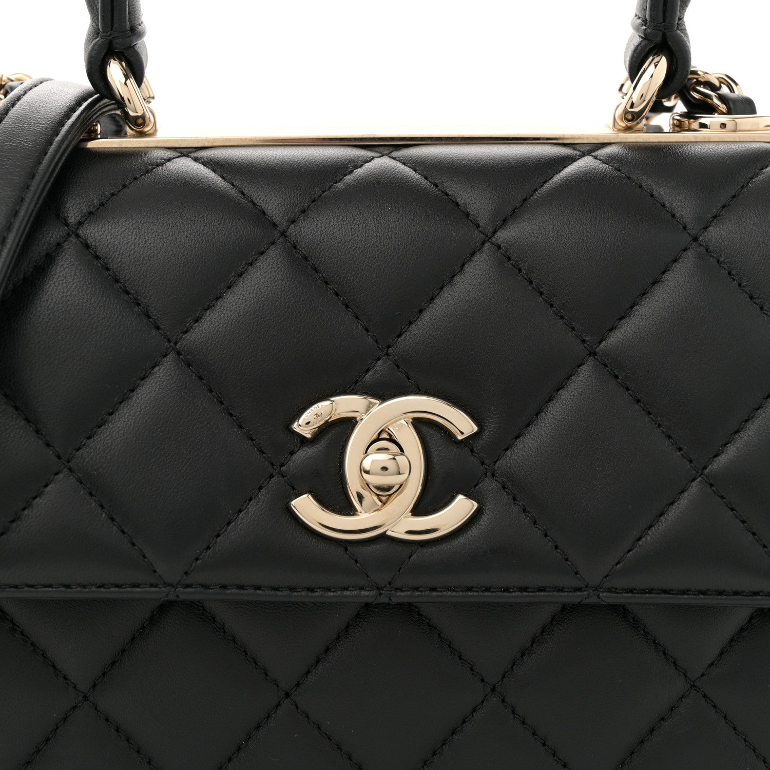 Lambskin Quilted Mini Trendy CC Dual Handle Flap Bag Black