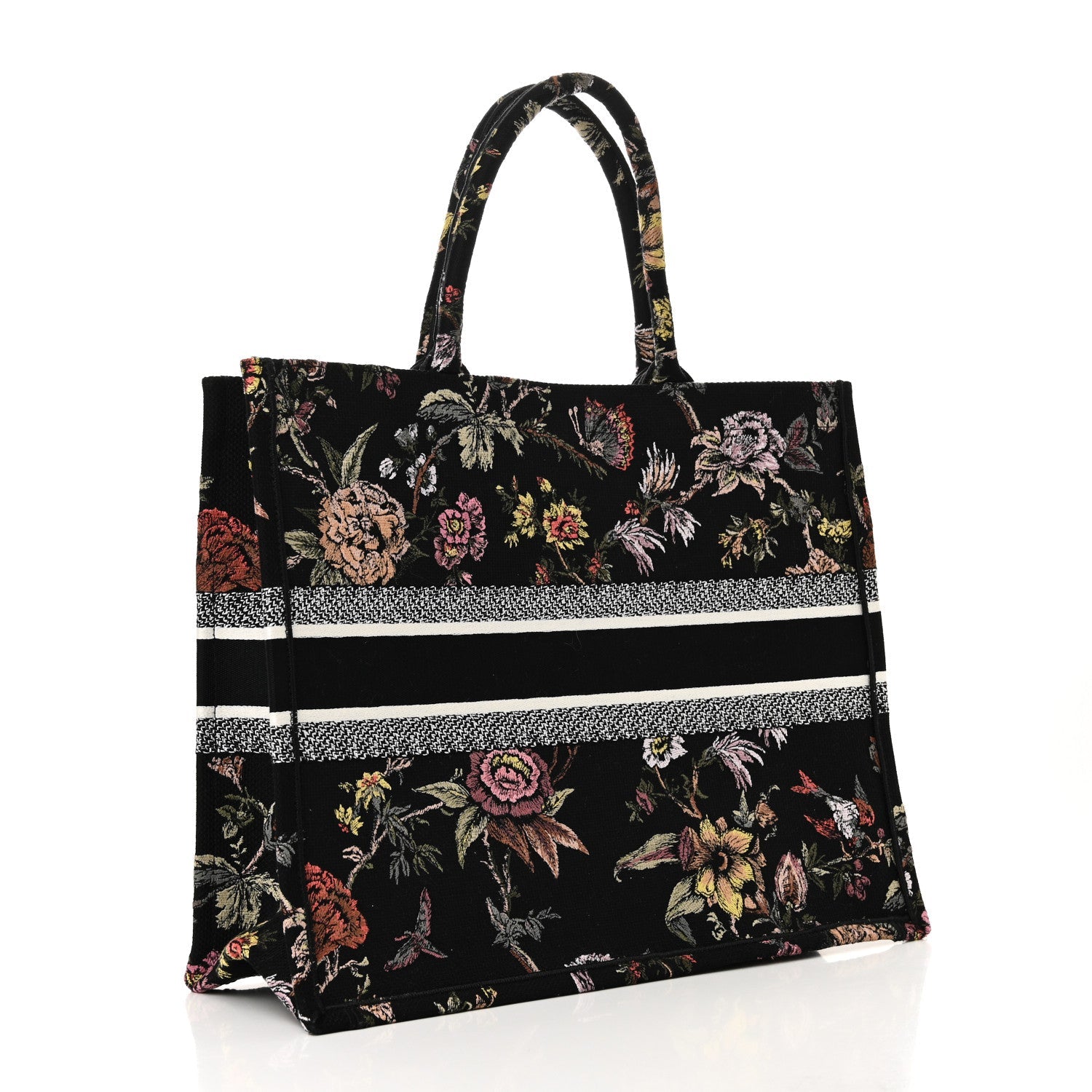 Canvas Embroidered Large Book Tote Black Multicolor