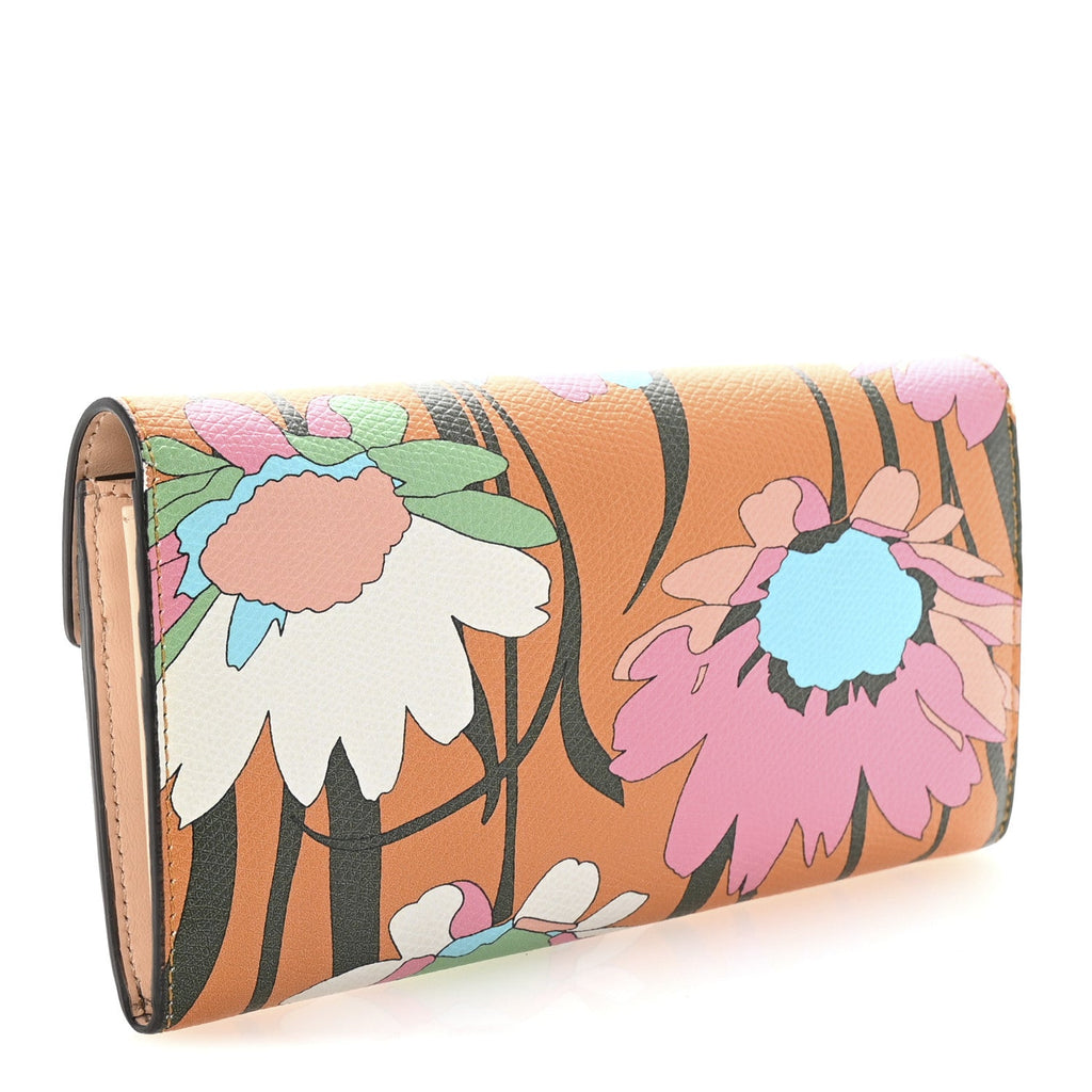 Vitello Cruise Fiori Allover Continental Wallet Arancio Multicolor